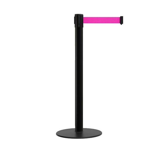 Montour Line Stanchion Belt Barrier Flat Base Black Post 9 ft. Fl. Pink Belt S400-BK-FPK-90 - main